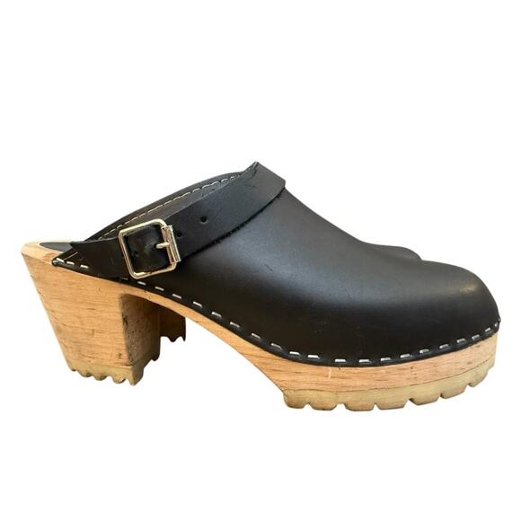 Lotta's from Stockholm High Heel Classic Wood Clog Black Women size 41 US 9.5 - Picture 1 of 8